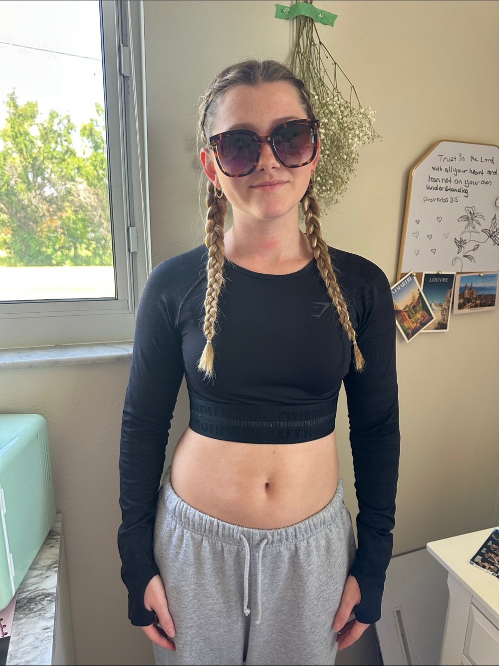 Gymshark Black Long-Sleeve Cropped Performance Top